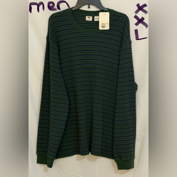 Levi's Dark Green Striped Long Sleeve Tee - Picture 1 of 2